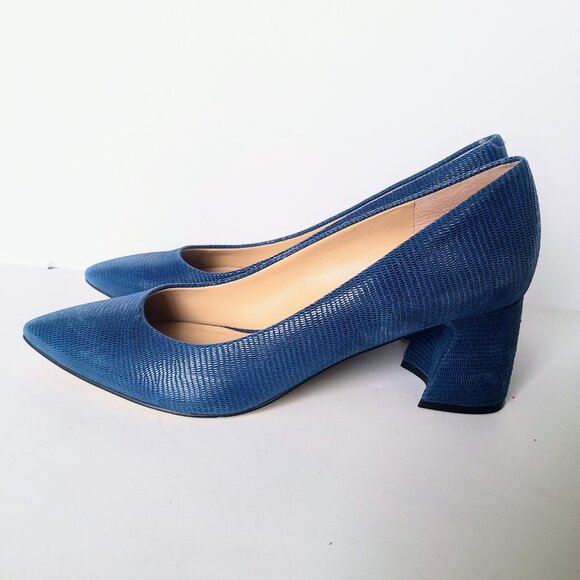 Marc Fisher Zala Blue Lizard PU Leather Block Heel Pointed Toe Pumps Women's 9.5 - Picture 5 of 10